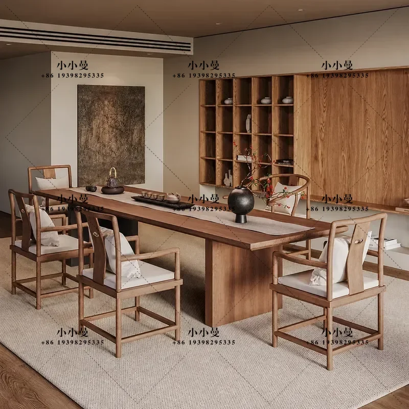New Chinese Style Solid Wood Large Board Tea Table 2025 High End Living Room Home Office Log Zen Tea Table