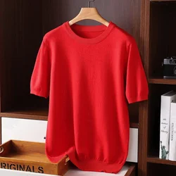 100% Soft Cashmere Knitted T-shirt O-neck Men's Clothing Short Sleeve Tee Comfortable Casual Pullover Summer Tops