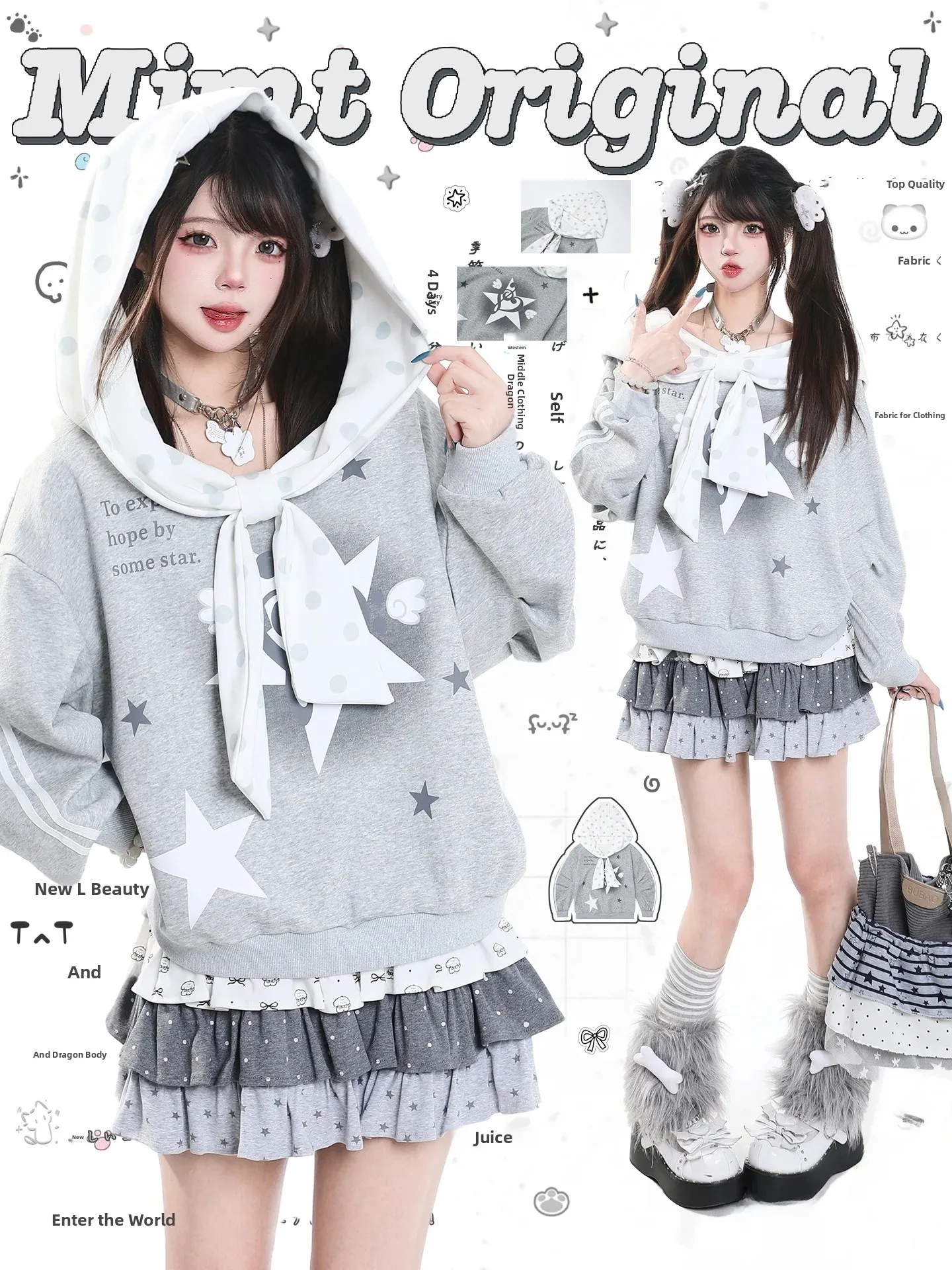 Korean Style  Knot Hoodie Women's Loose Casual Unique Beautiful Top Design Sensation Small Audience Autumn Design