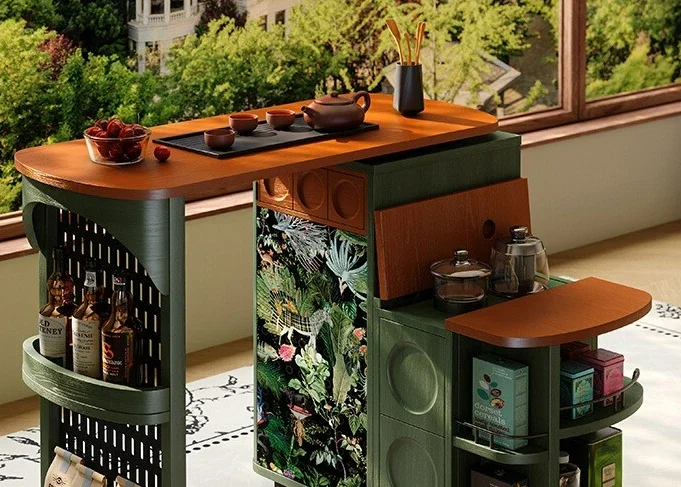 Movable tea table Chinese antique rotating tea table Solid wood mobile tea table