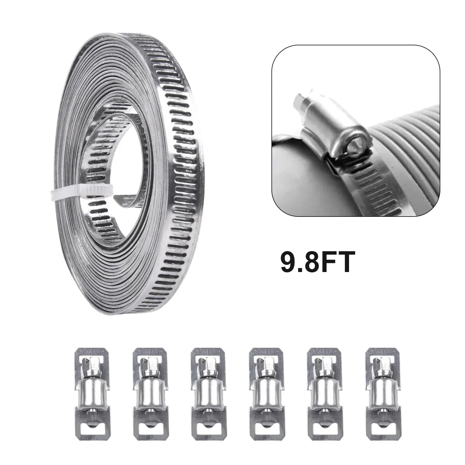 

9.8ft Adjustable Large Hose Clamps Worm Gear Stainless Steel Clamp&6 Fasteners Car Accessories Clamp And Fasteners