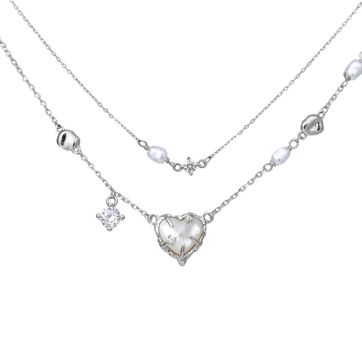 

Niche & Unique Minimalist Necklace Chic & Sophisticated Heart-Shaped Mother-of-Pearl & Pearl Sterling Silver S925 Elegant & Unde