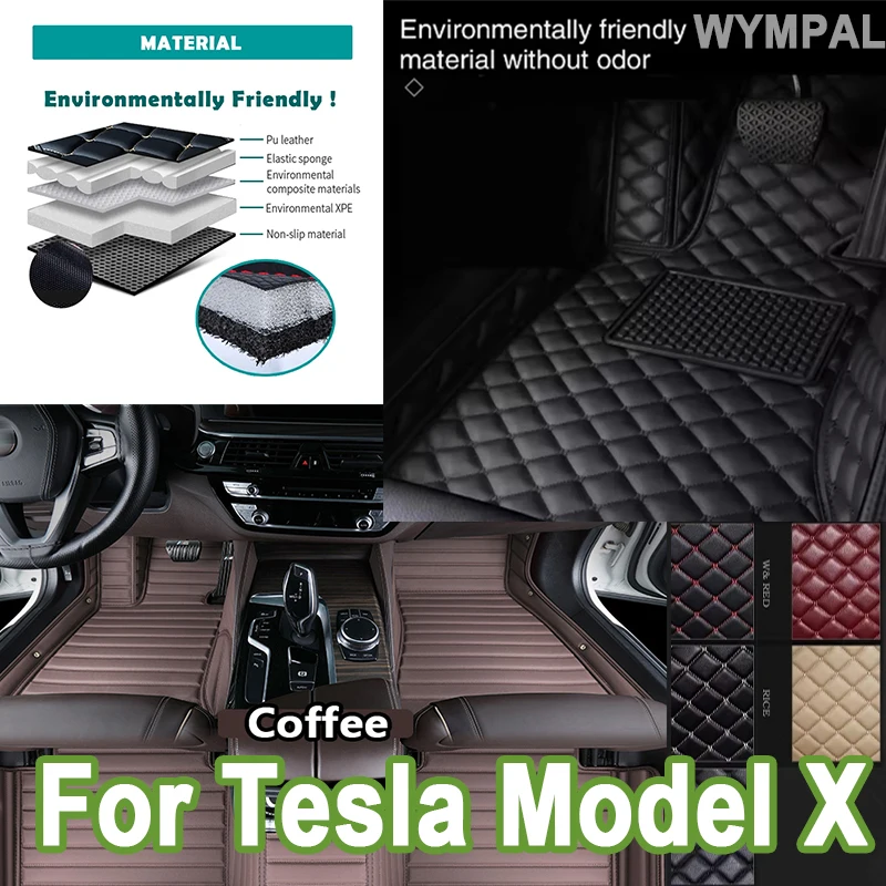 

Роскошные автомобильные коврики для Tesla Model X 7 Seat 2015 ~ 2022 Полный комплект ковров Коврик против грязи Кожаный коврик Автомобильные аксессуары чехол полный комплект