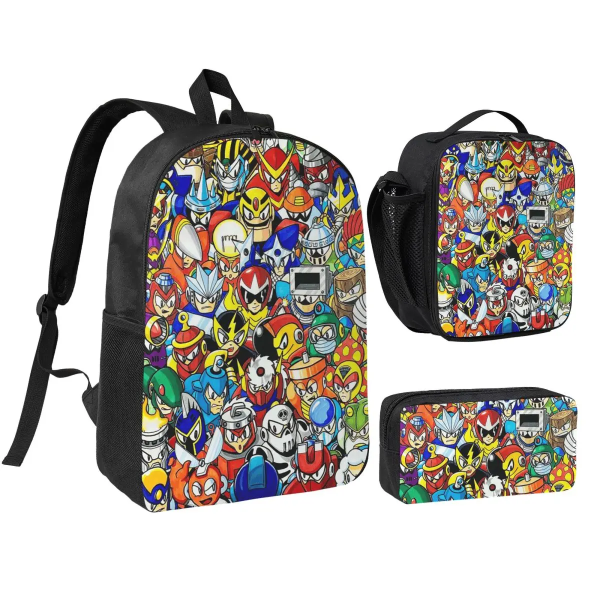 

Megaman Video Game Mega Man Backpack Boys Girls BookBag School Bag Shoulder Bags 3ps Insulated Lunch Bag Pencil Case