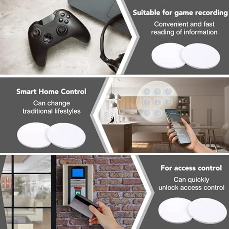 60Pcs NFC Tagsntag 215 NFC Sticker Chip Round NFC Tag Rewritable NFC Card Sticky Back NFC Enabled Cell Phone Device Easy To Use