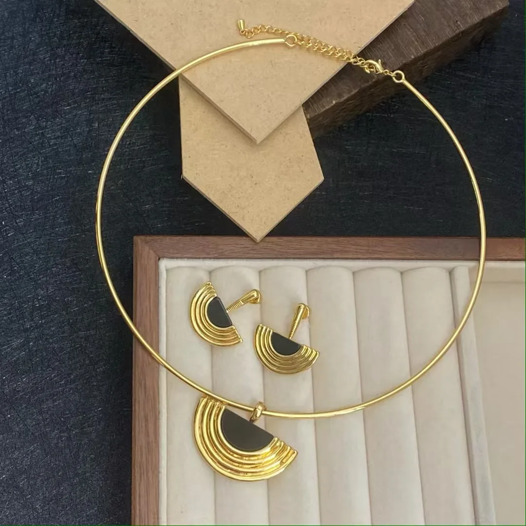 14K wypełnione złotem czarny agat kształt wachlarza wiszące kolczyki emalia geometryczny Choker naszyjnik Vintage egipt turecki zestaw biżuterii