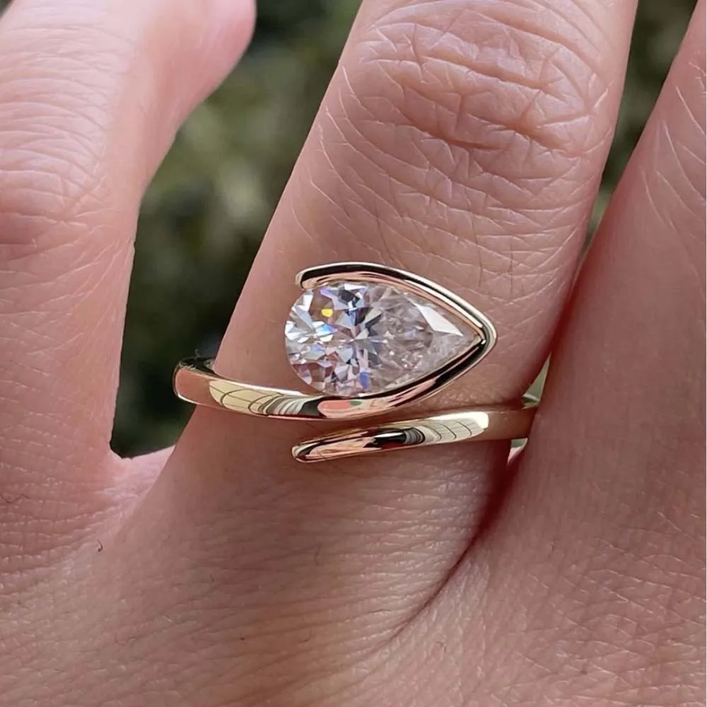 MUXIFC 1.5ct Pear Cut Moissanite Ring for Women D VVS1 Solitaire Diamond Wedding Band with GRA Certified Adjustable Open Rings