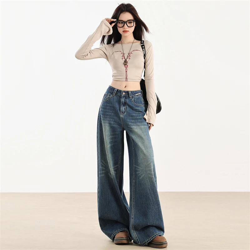 

Baggy Wide Leg Jeans Women Vintage Streetwear Washed Denim Pants Fashion Casual Trousers Femme 2024 Autumn New