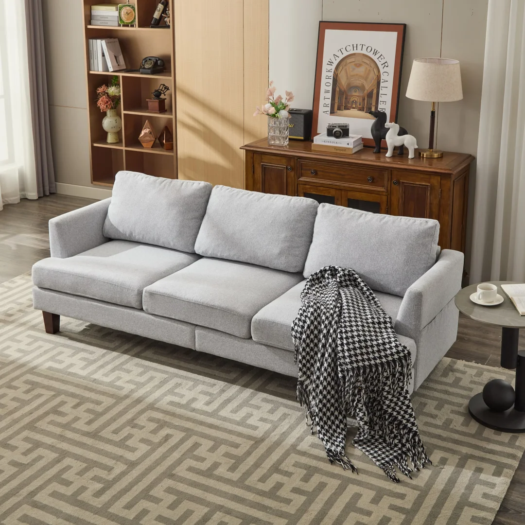 

3-Seater Fabric Sofa with USB Ports, Comfortable Sectional for Living Room, Bedroom, Office, Easy Assembly, Light Grey