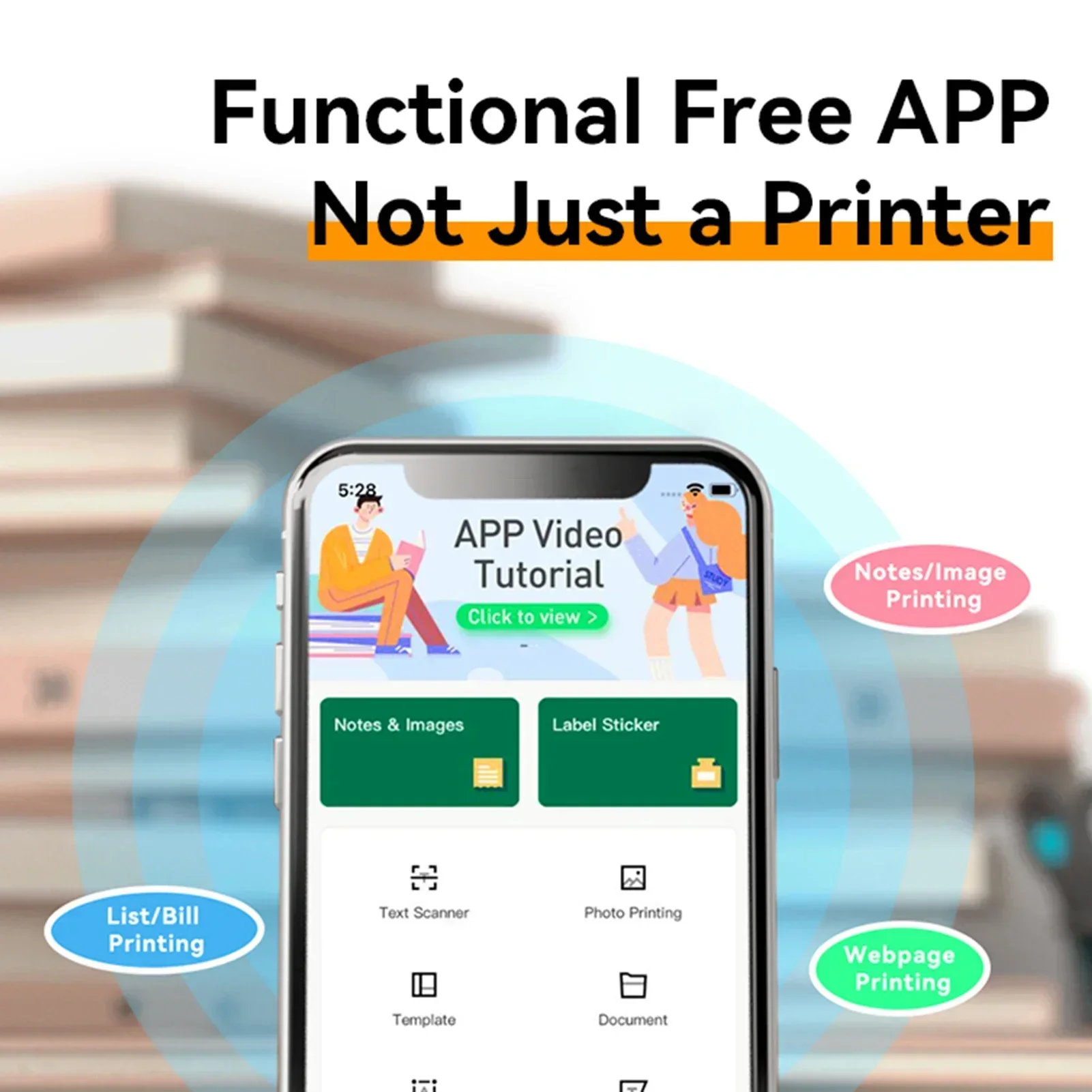 جديد! طابعة ورق A4 طابعة نقل حراري طابعة صور لاسلكية USB دعم اتصال بلوتوث
