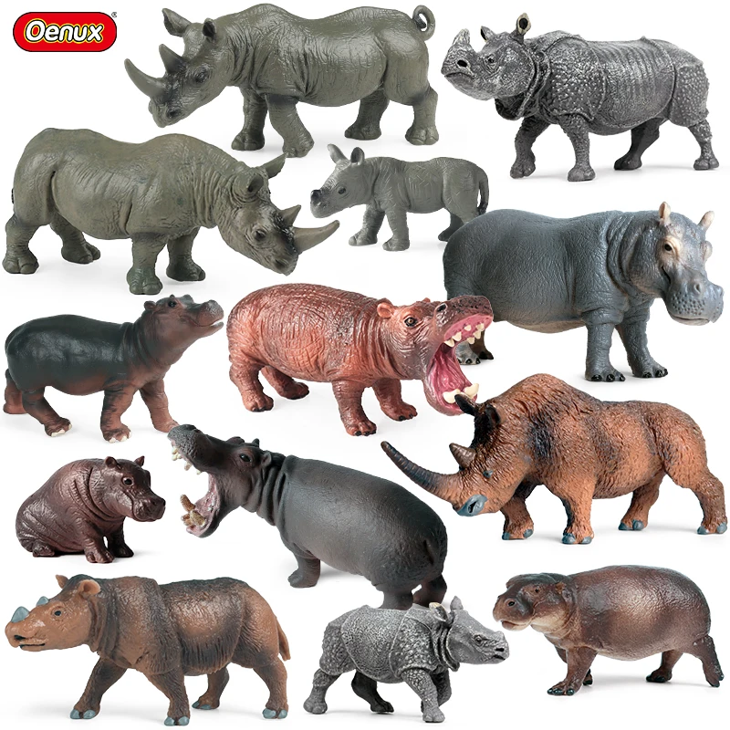 Oenux Simulation Animal sauvage modèle rhinocéros hippopotame hippopotame PVC maison ornement Animal jouet éducatif pour enfants cadeau