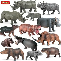 Oenux Simulation Wild Animal Model Rhino Rhinoceros Hippo Hippopotamus PVC Home Ornament Animal Educational Toy For Kids Gift