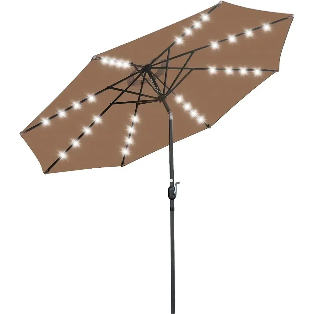 

Patio Umbrella with 32 Solar LED Lights, Outdoor Large Table Umbrella with Tilt Adjustment and Crank, 10FT Patio Umbrella