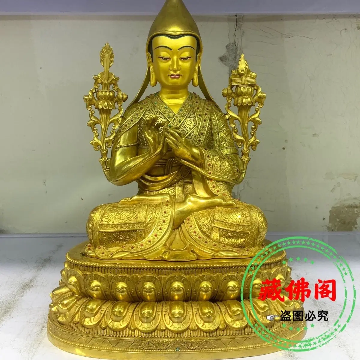 

One Foot Five Sect Kaba Master Pure Copper Precision Craftsmanship Tibetan Gilded Inlaid Buddha Statue Copper Statue Household C