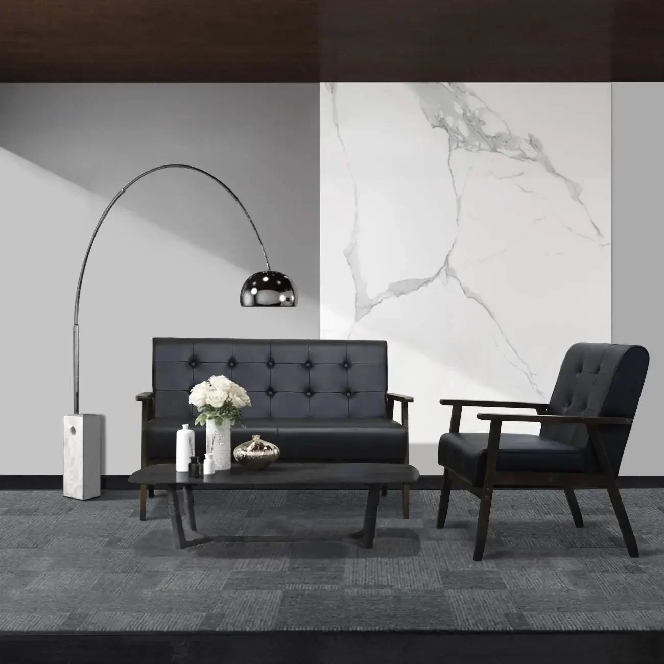 Conjunto de sofá moderno retrô de meados do século com loveseat e assento, sofá e espreguiçadeiras