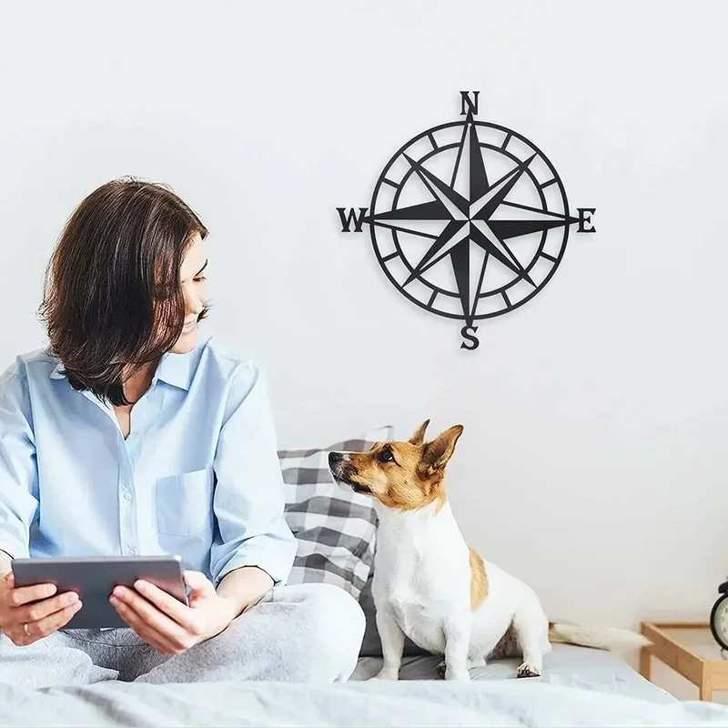 Modern Nautical Compass Iron Wall Decor Ocean Theme Metal Silhouette Wall Hanging Art for Home Decoration 1pc