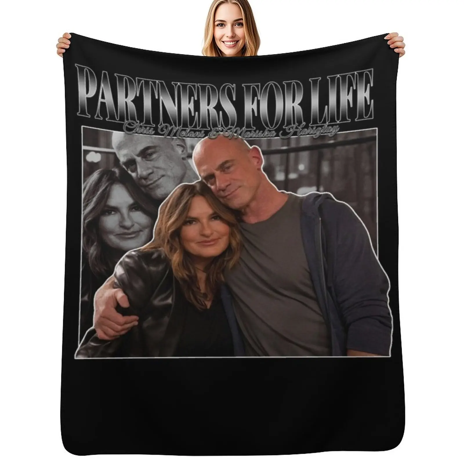 Partners for Life Mariska Hargitay and Chris Meloni 90s Inspired Vintage Homage Classic Throw Blanket Hair Bed Blankets