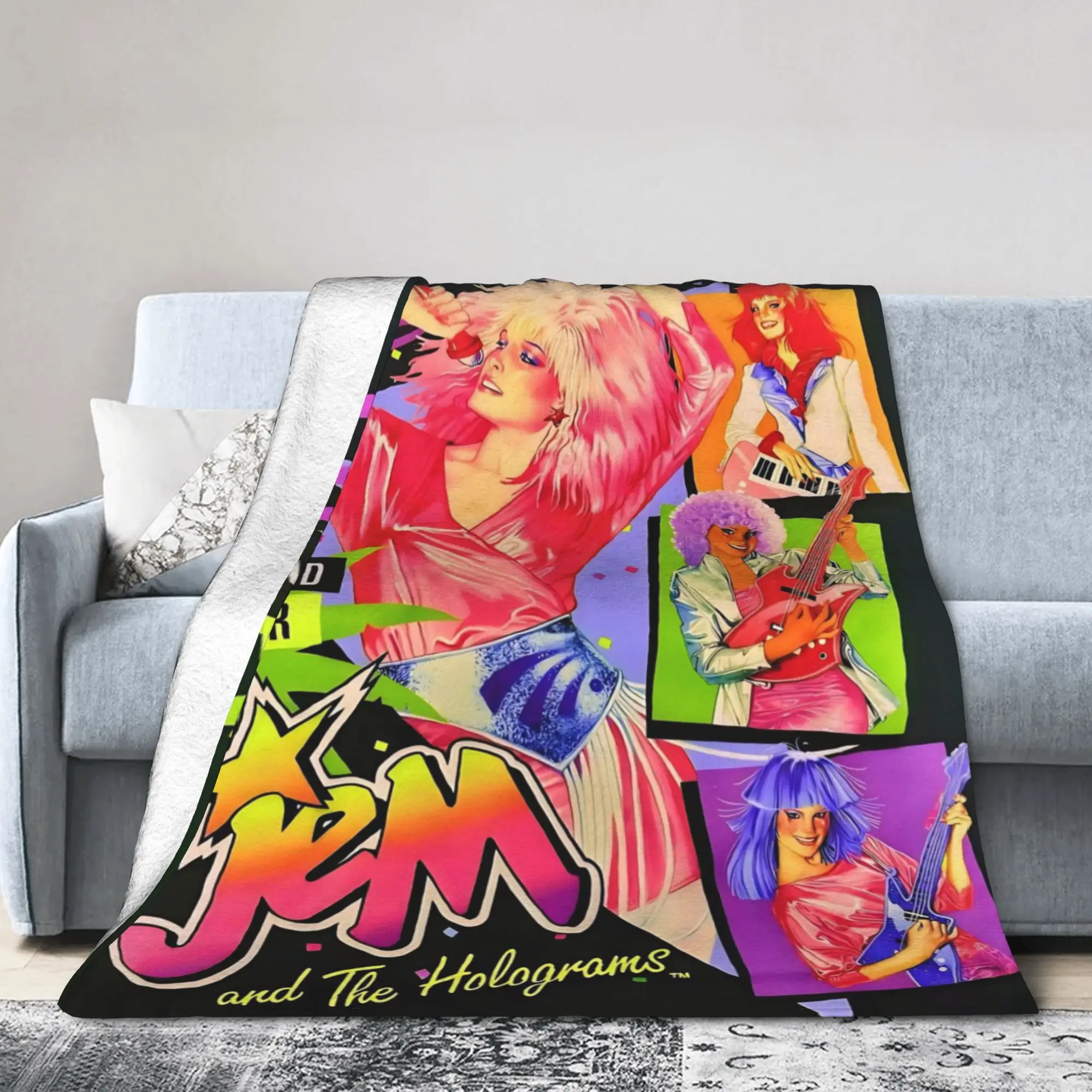 Jem And The Holograms Blankets Fleece  Cozy Super Soft Throw Blankets for Sofa Quilt