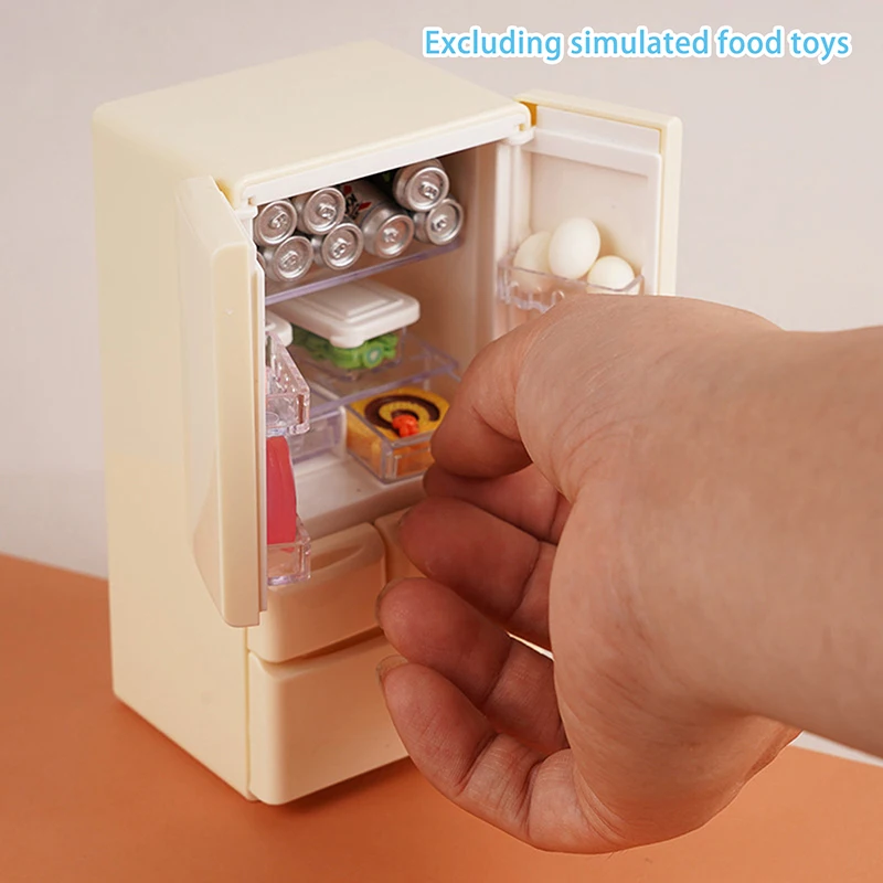 【F】1 Set Playhouse Toys 1: 12 Doll House Cartoon Mini Refrigerator Miniature Food Play Kitchen Scene Pocket Furniture Model