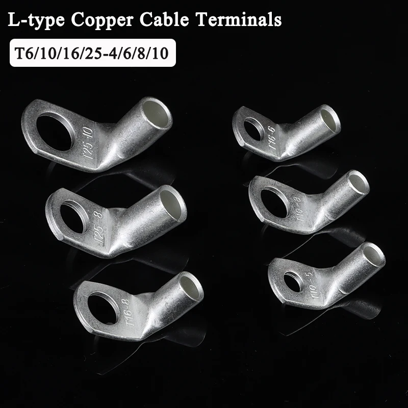 

5~200pcs L Type Copper Wire Terminal Right Angle 90 Degree Bend Nose T6/10/16/25-4/6/8/10 Tinned Crimp Connector Cable Lugs