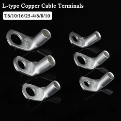 5~200pcs L Type Copper Wire Terminal Right Angle 90 Degree Bend Nose T6/10/16/25-4/6/8/10 Tinned Crimp Connector Cable Lugs