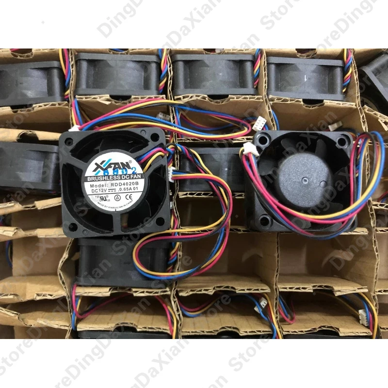 D+ 1PCS For RDD4020B DC12V 0.65A 4CM 4-Wire Dual Ball Cooling Fan 4020