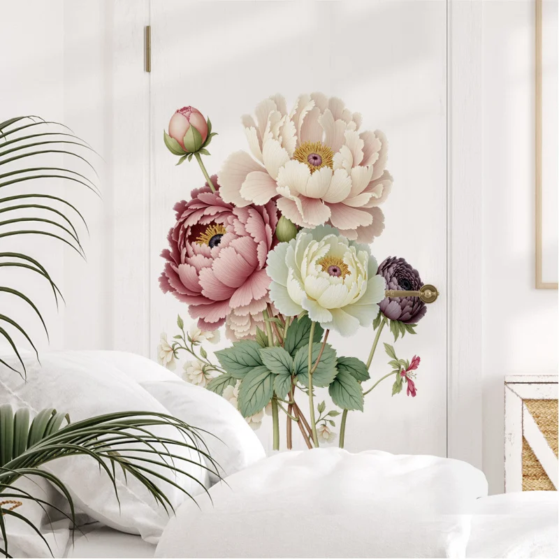 

Peony Flower Wall Decoration Stickers Floral Plant Wall Glass Window Stickers Self-Adhesive Removable