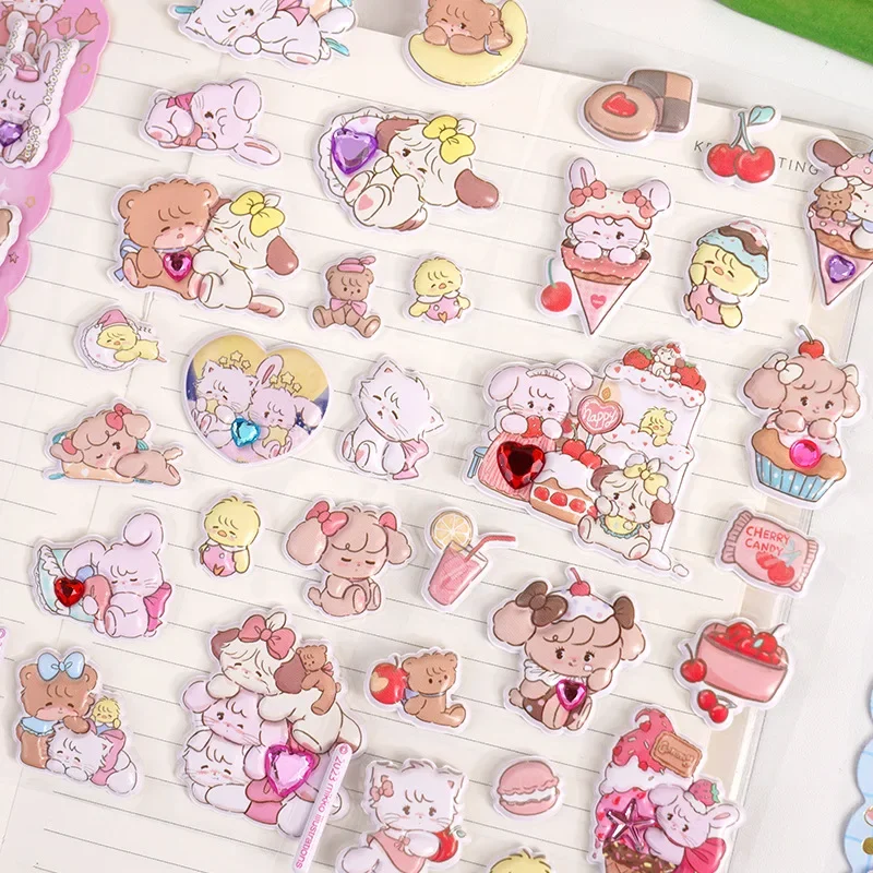 1 pc Cartoon Cute Cat with Diamond Puffy 3D Stickers Scrapbooking Diy Journal Stationery Sticker Sheet Gift Deco Prize