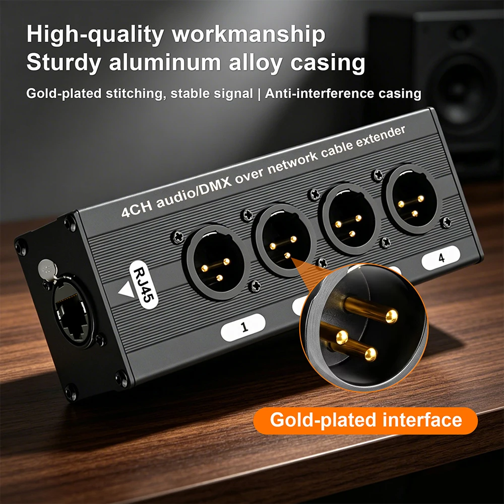 XLR to RJ45 4 Channel Audio Extender DMX512 Network Signal Extender STP Cat5 Cat6 Cat7 for Stage Sound Lighting Studio