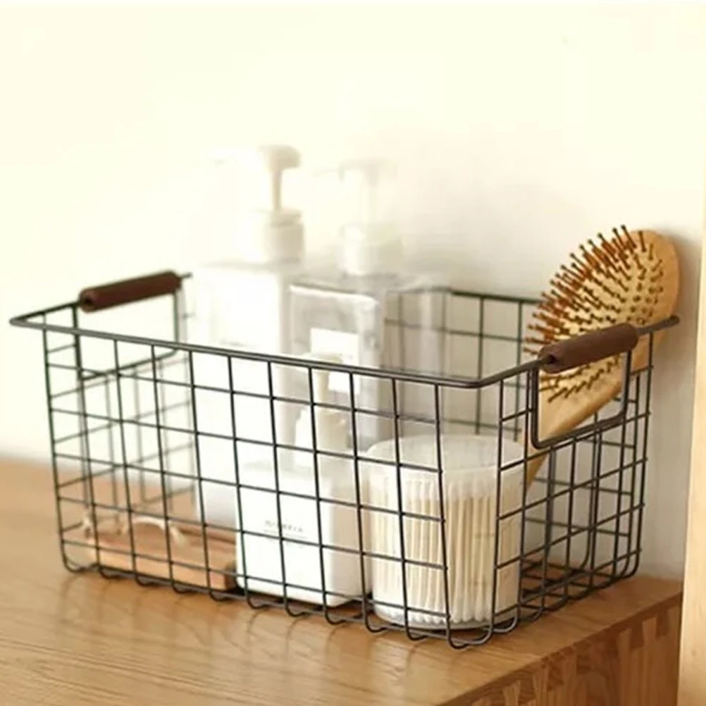 

Retro Wrought Storage Basket S Home Desktop Organizer Corrosion Resistant Easy Carry Sundries Storage Organizer Handle Books