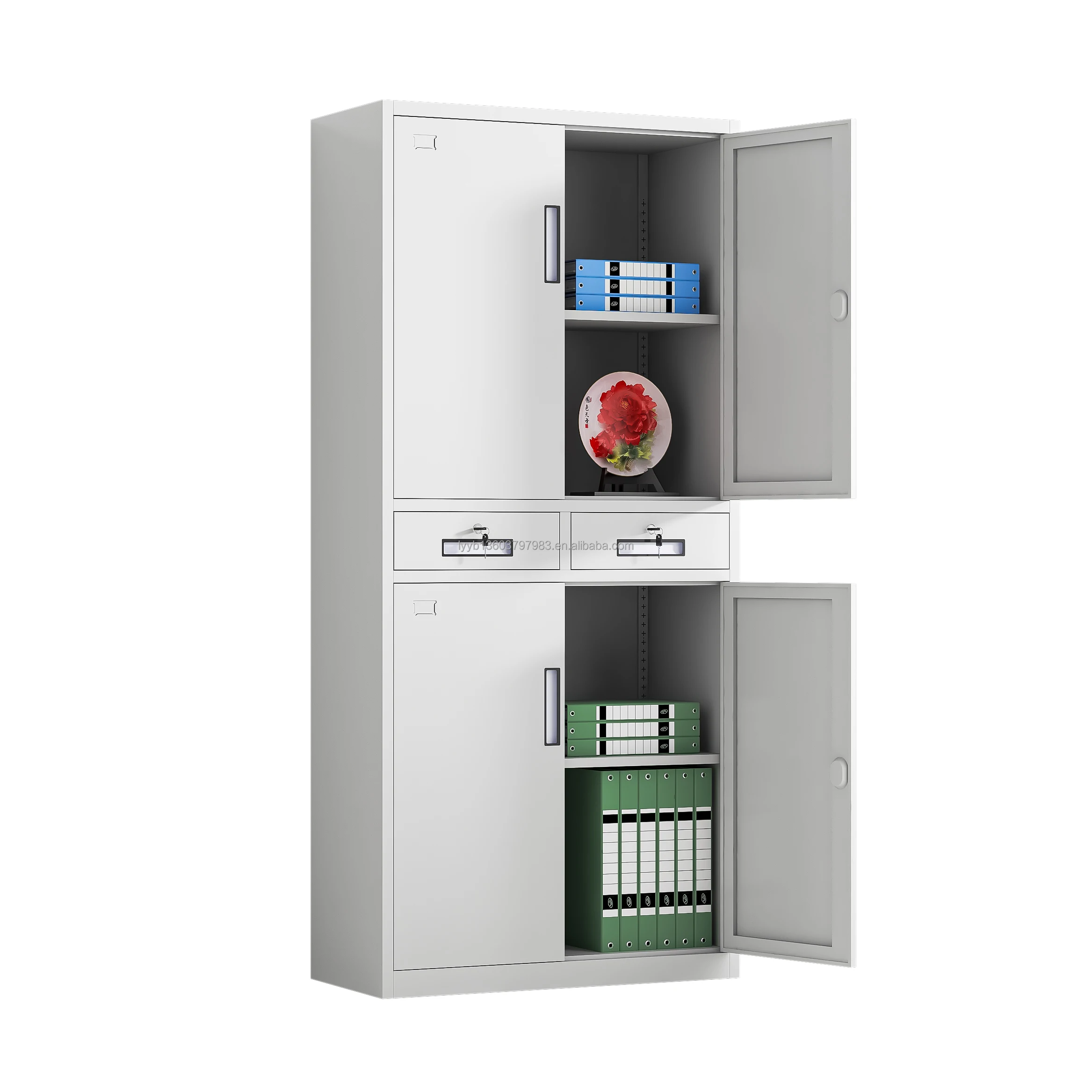 Steel Cabinet Glass Door Metal Storage File Cabinet Modern Design Office Hospital Warehouse Workshop