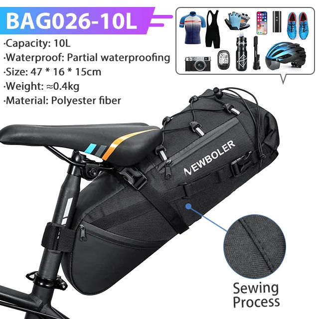 NEWBOLER 13L Carbon Grain Fietszadeltas Waterdichte MTB Racefiets Grote Capaciteit Fietstas Opvouwbare Staart Achtertas Fietsaccessoires