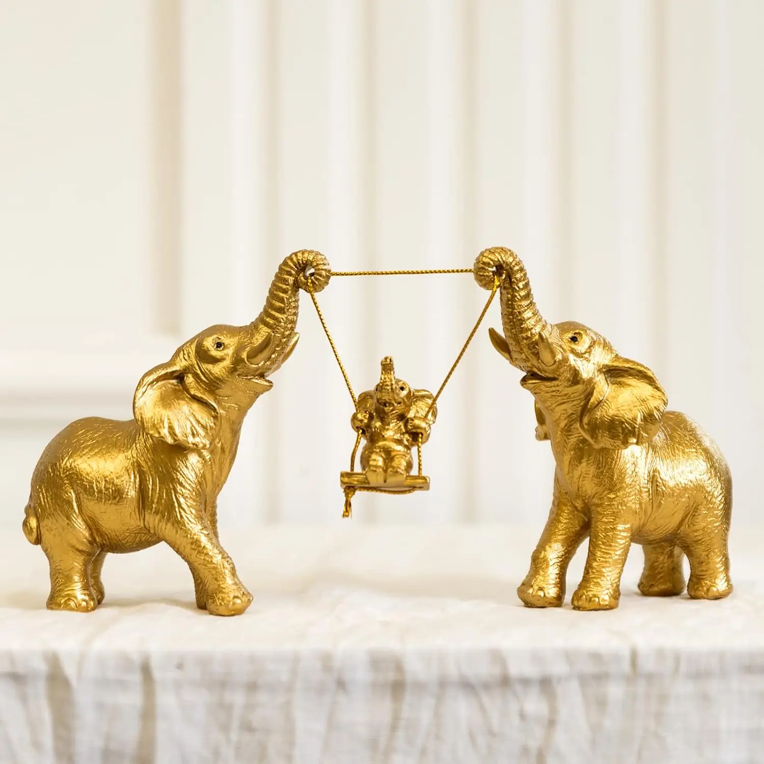 Two Elephant Statue Decor for Mom Women Gifts Elephant Figurines for Home Living Room Decor Shelf Office Bookshelf Ornament Gold