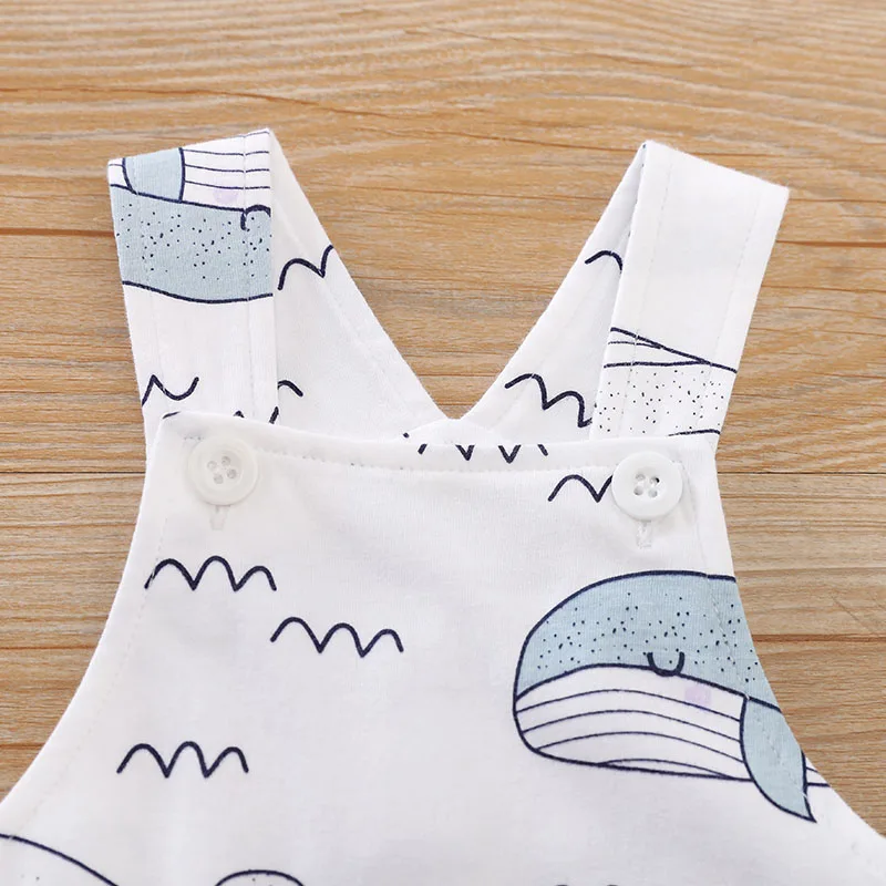 Newborn Clothing Cute Cartoon Whale Cotton Comfortable SummerBoys And Girls 0-18 Short Sleeved T-Shirt+Strap Pants Two Piece Set