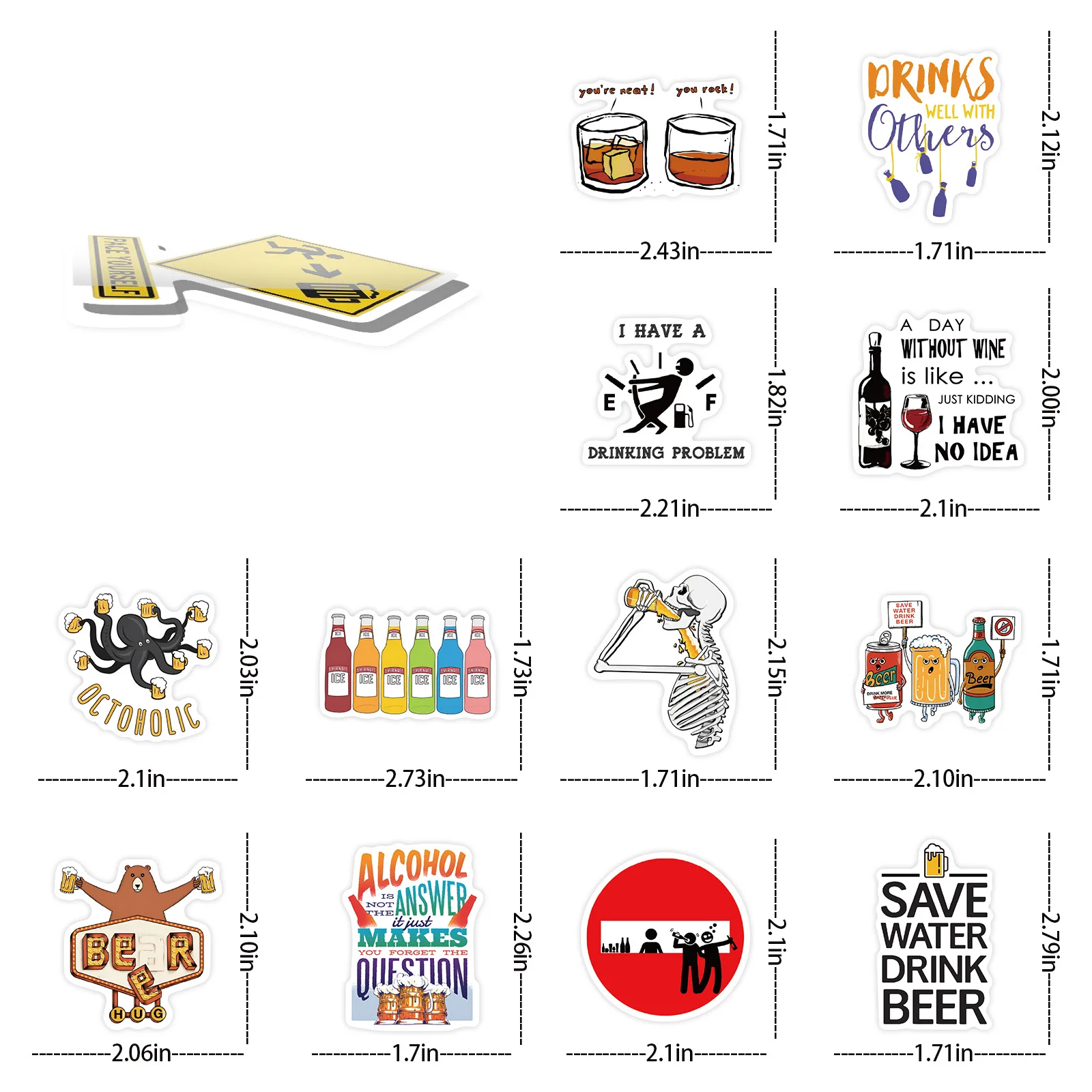 50pcs Matte Funny Alcoholism Sticker Pack for roller skating and cycling , Plastic, Glass & Metal Irregular Shapes - Phone Cases
