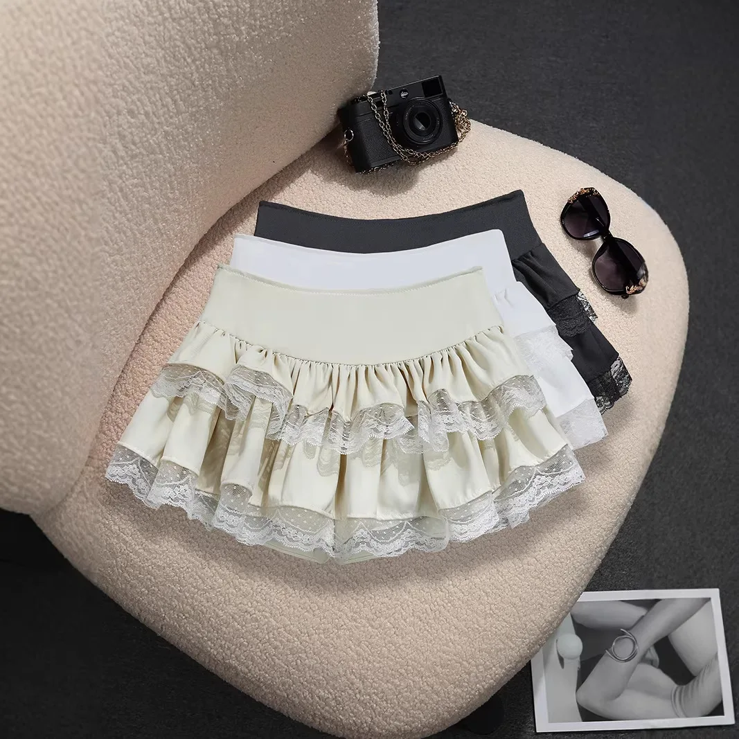 Lace Spice Girl Puffy Cake Skirt Women 2026 Summer New Elastic Waist Mini Skirt