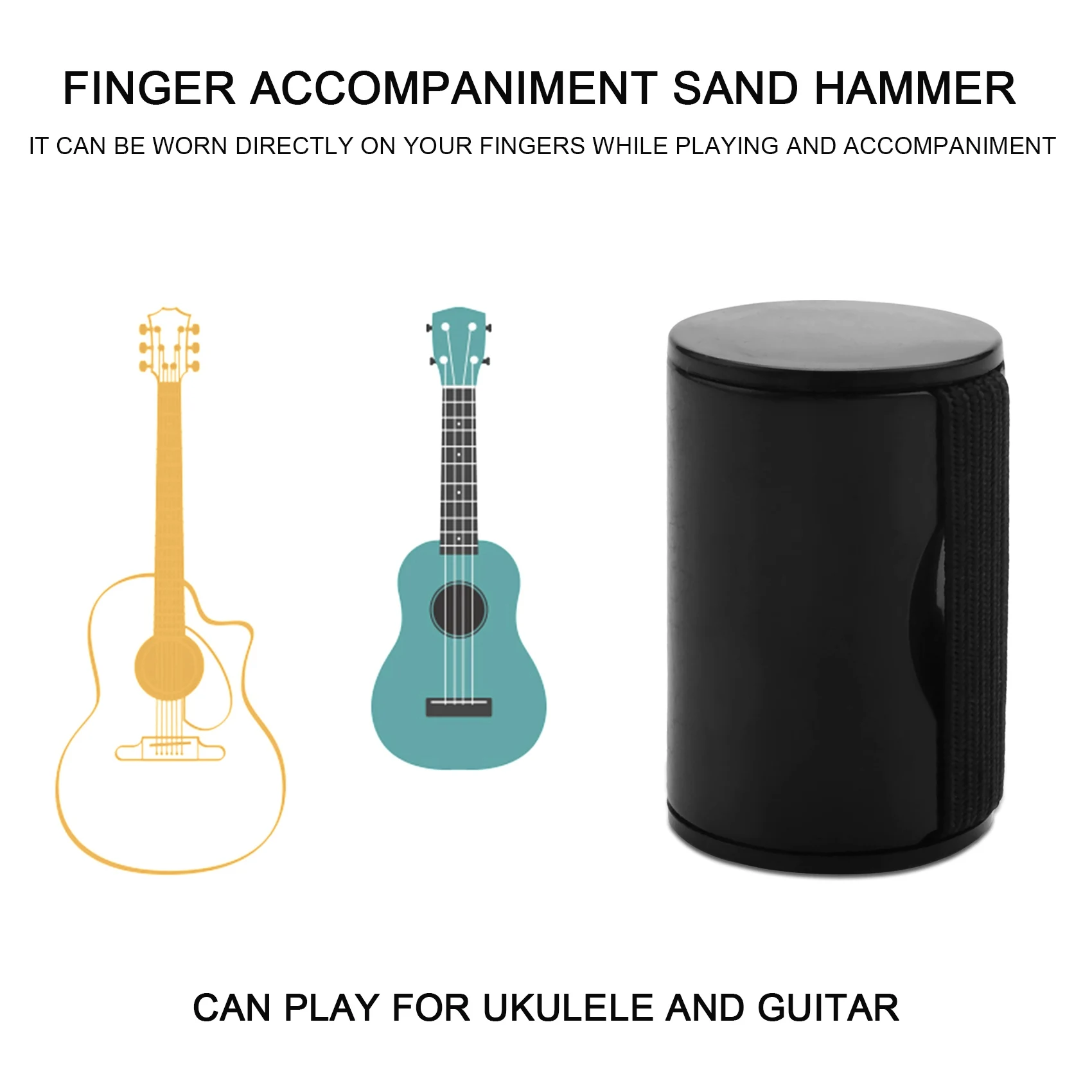 Guitar Ukulele Sand Shaker Rhythm Ring Maraca Cabasa Wear on Finger Ukulele Accessories Black