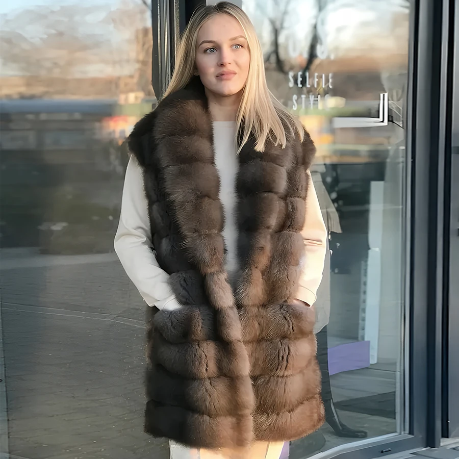 

Natural Fox Fur Vest For Women Winter Jacket Long Real Fur Vest Long Fur Vest With Shawl Collar Fashion Hot Sellinig