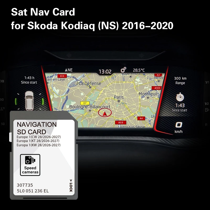 Navigation SD Card for Skoda Karoq 2017 2018 2019 2020 Car Map Cover Europe England Romania Serbia Spain Sweden Switzerland