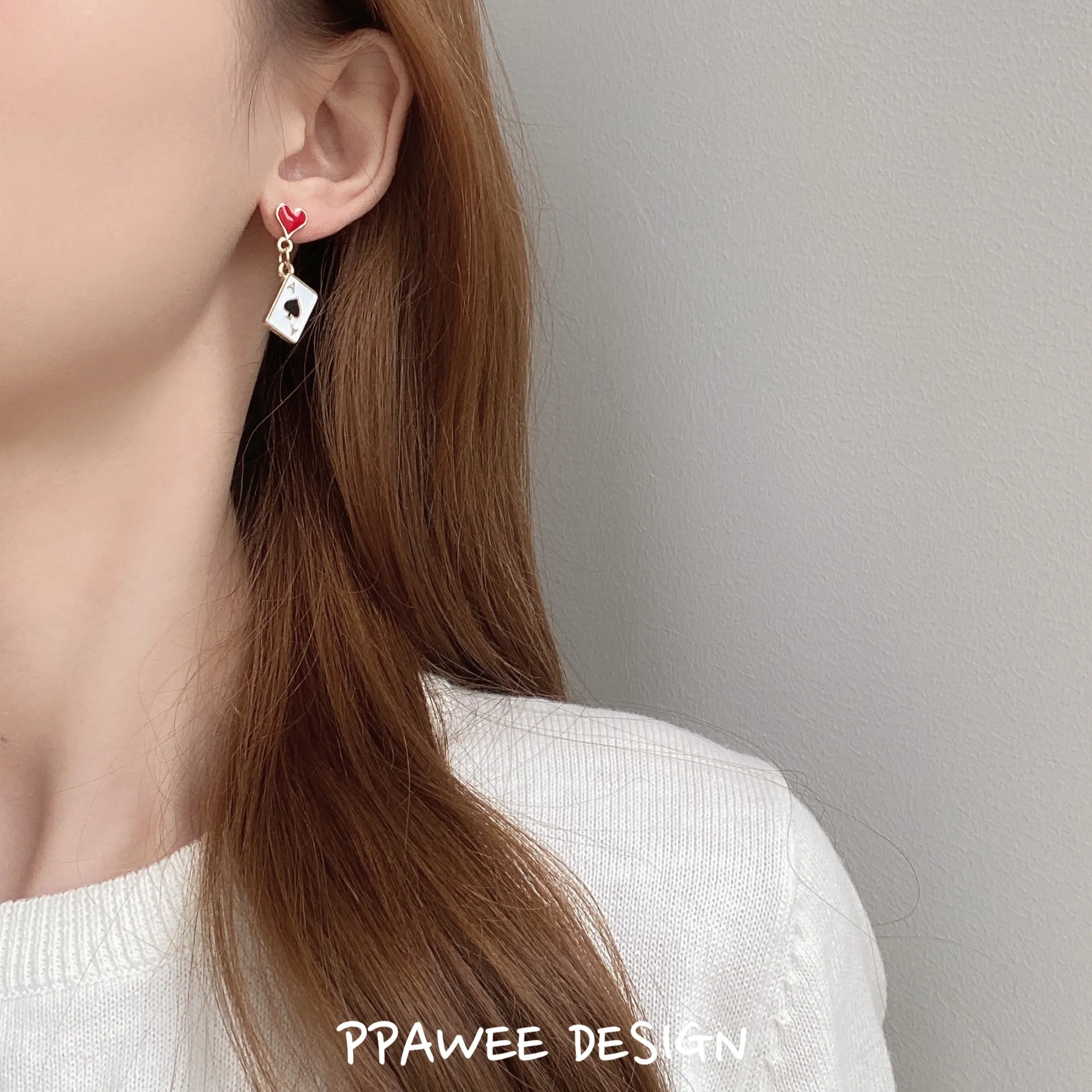 Women's Creative Playing Cards Heart Shape Drop Earrings