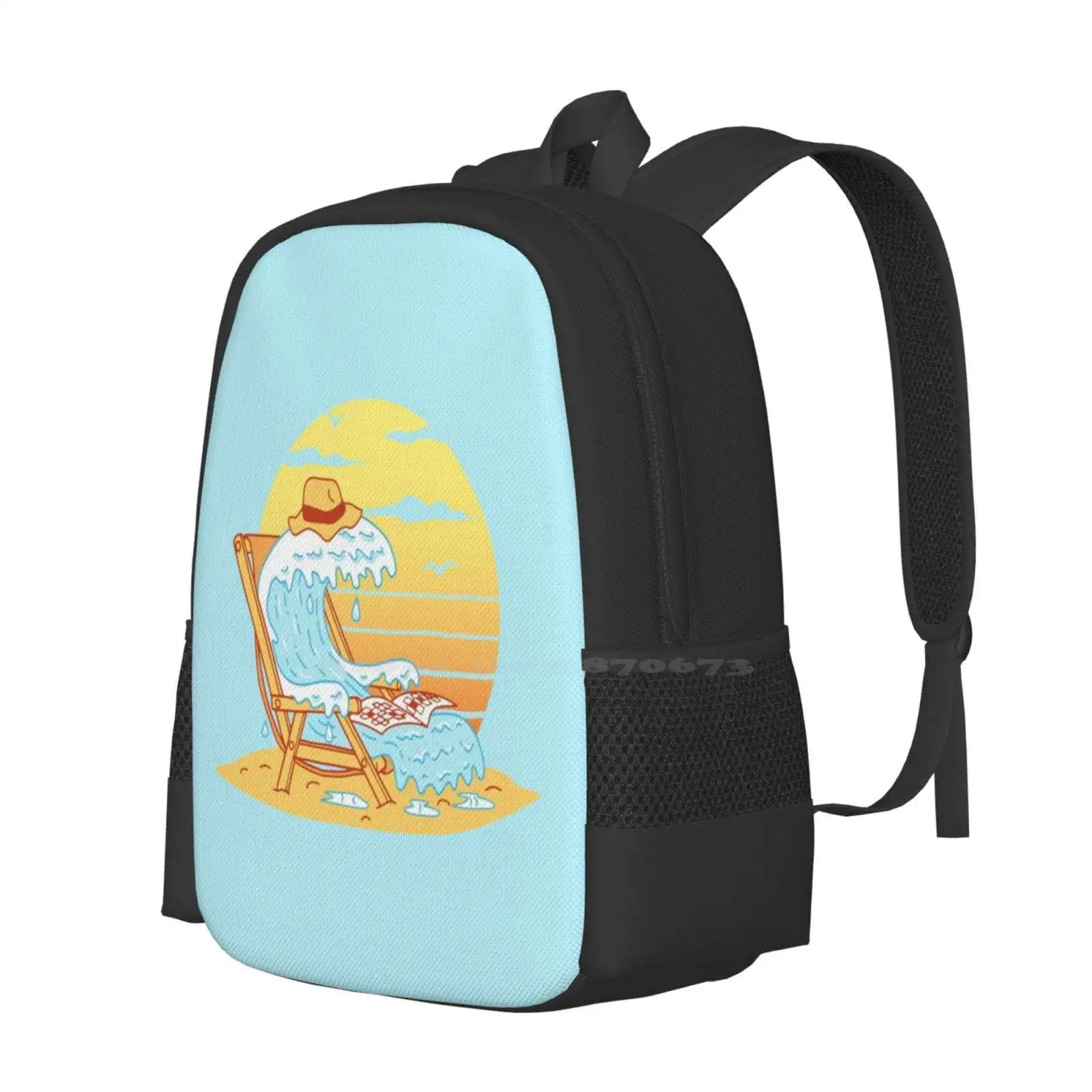 Wave On The Beach Hot Sale Schoolbag Backpack Fashion Bags Summer Cute Wave Funny Sea Beach Gotoupart Go To Up Art Vacation