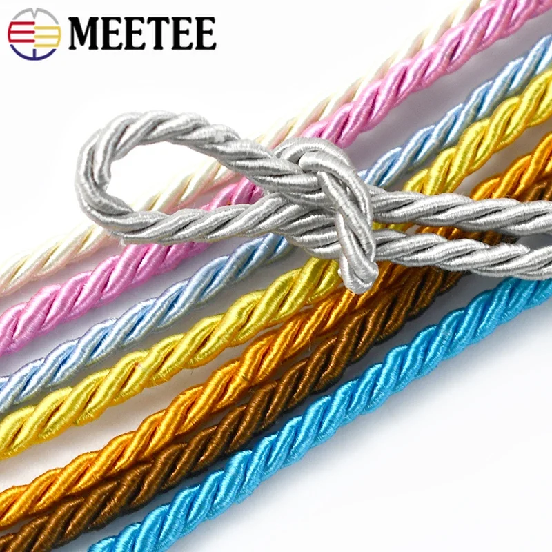 5Meters 3mm Meetee Nylon Ropes 3 Shares Braided Cord Polyester Clothes Decoration Rope Lace Ribbon Pillow Curtain Home Textiles