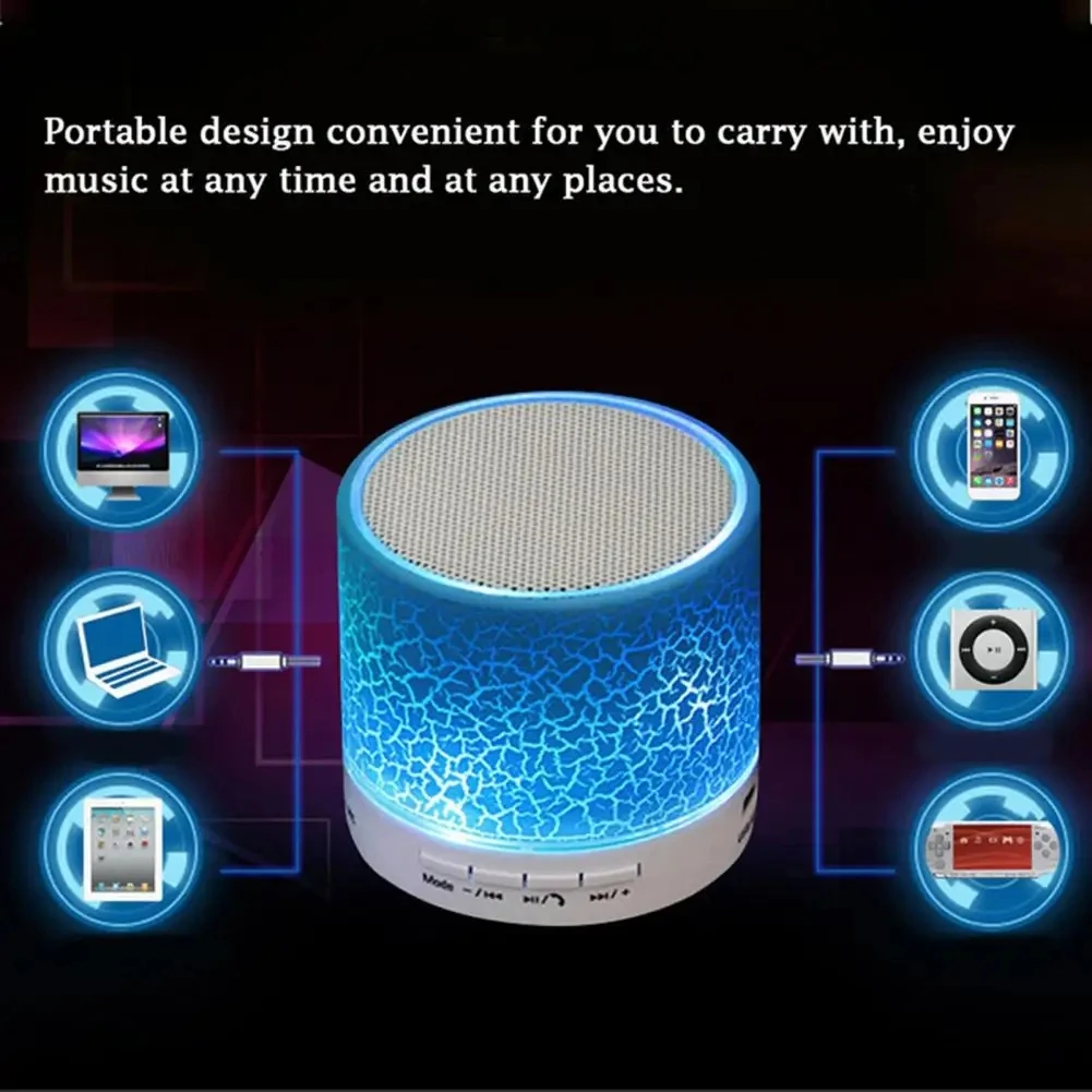 Mini Wireless Speaker with Built-in Mic Handsfree TF Card Dazzling Crack Colorful LED Bluetooth-compatible 4.1 HD Sound Portable