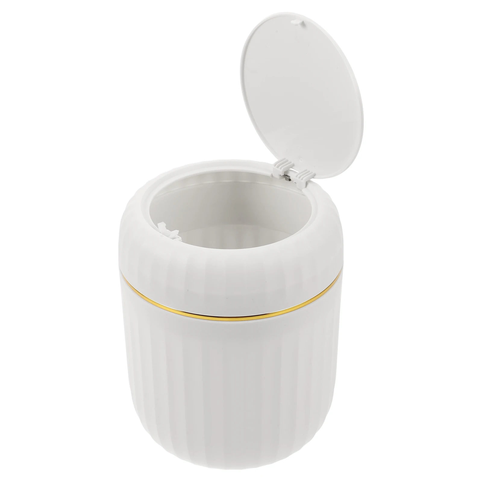 

Mini Press-Type Trash Can with Lid Compact Desktop Garbage Dustbin White Cover Office Car Bedroom Bathroom Small Waste Bin Round