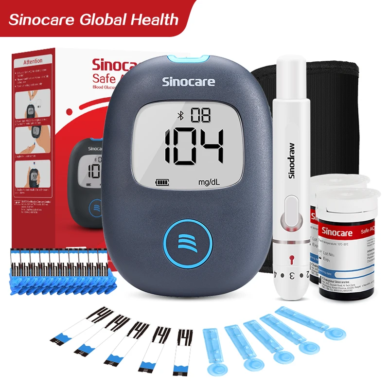Sinocare Blutzuckermessgerät, Sicheres AQ Air Blutzuckermessgerät mit Bluetooth, Diabetiker-Blutzuckermessgerät für zu Hause oder NUR Teststreifen & Lanzetten