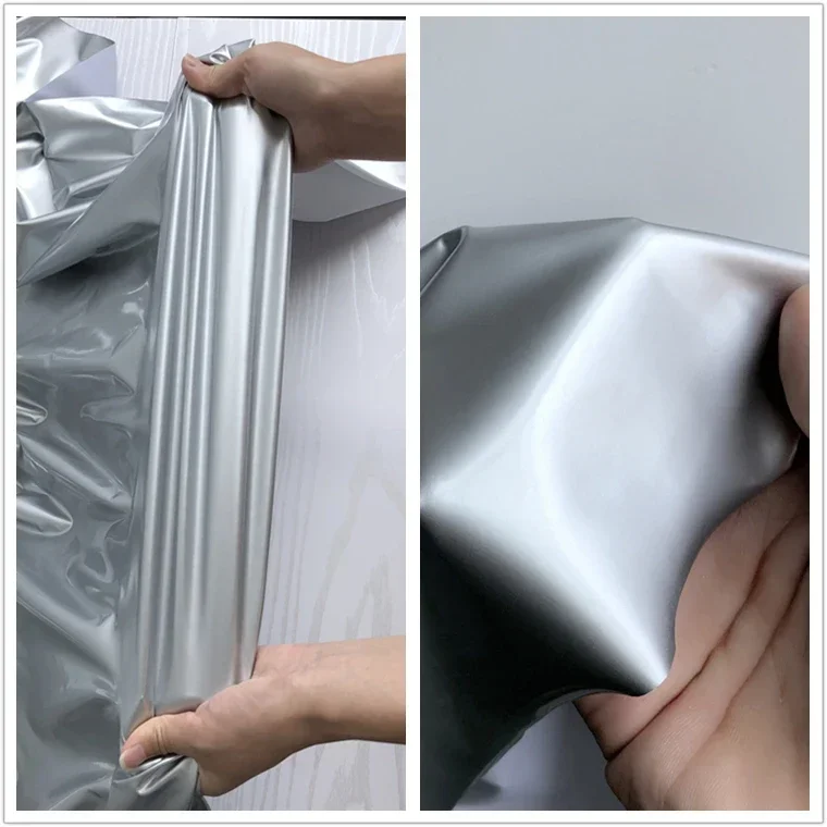 Pearlescent Mirror Surface Bright 100x148cm Leather FabricSilver Elastic Silver Gray PU Leather Pants Cloth Apparel Diy Sewing