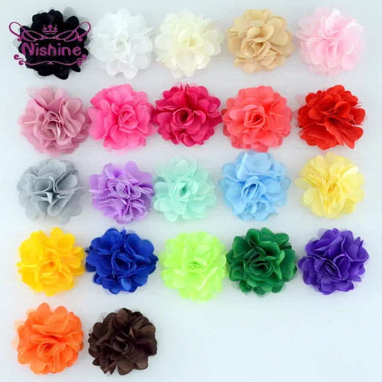 Nishine 20pcs/lot Satin Mesh Flowers DIY Kids Headband Hair Accessory Boutique Wedding Decoration Flower Head Floral Accessories