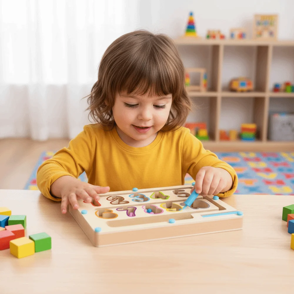 Magnetic Color Sorting Magnetic Maze Toy Montessori Style Wooden Material Number Maze Toys Puzzle Practice Walking Ball