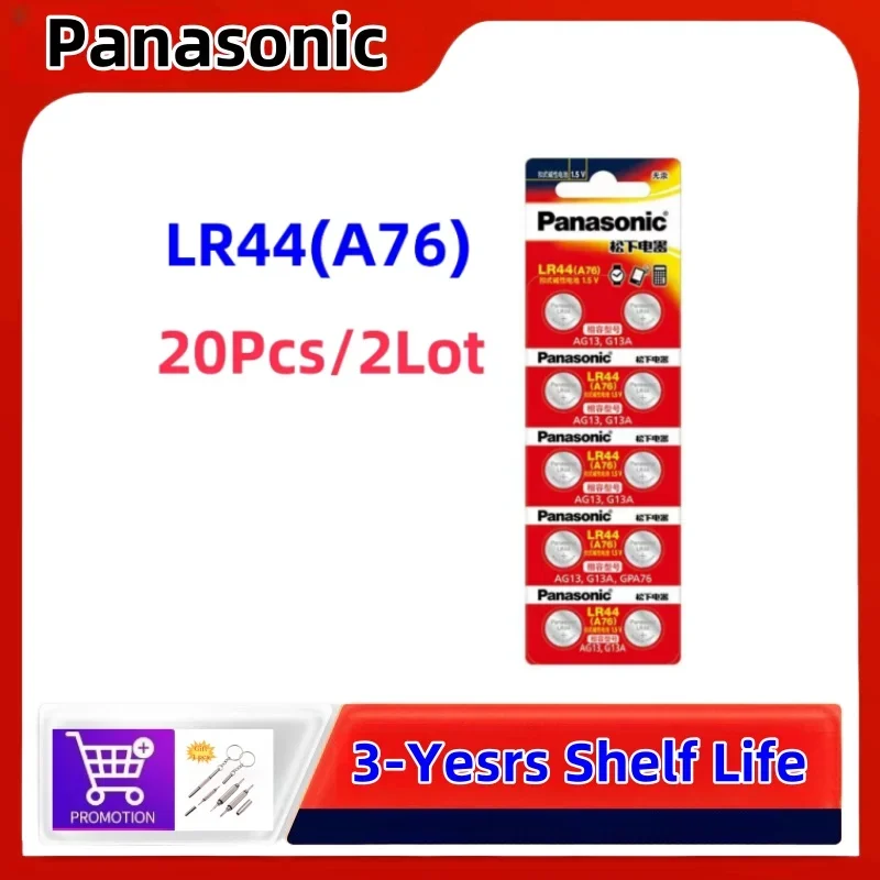 20pcs Original Panasonic A76 LR44 AG13 357 SR1154 LR1154 SR44 LR 44 1.5V Alkaline Batteries For Watch Calculator Toy Remote