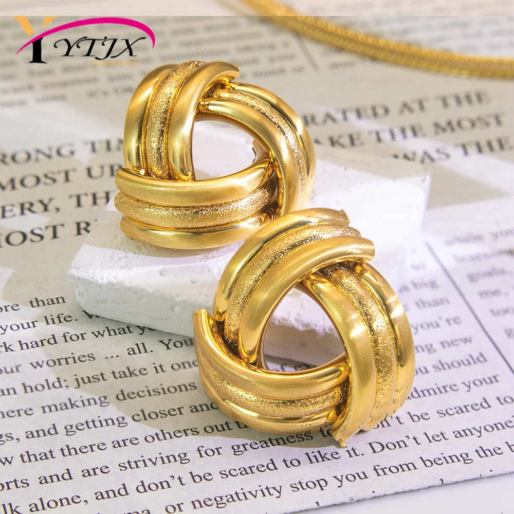 YTJX Gothic Geometric Stud Earring Three layer Texture Interwoven Knot Women's Earrings Punk Party Jewelry Accessories 2026 New